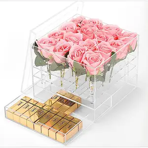 New Style Custom Clear Rechteckige Valentinstag Geschenk Rose Acryl Display Aufbewahrung sbox Konservierte Blume Acryl Box Mit Deckel