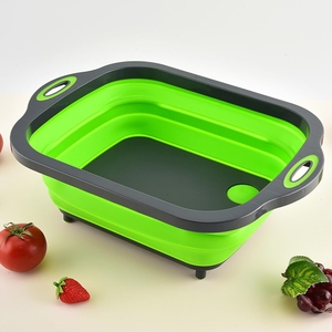 Planche à découper pliable en <span class=keywords><strong>silicone</strong></span> avec panier de drainage - Évier de cuisine multifonction pour fruits, légumes, lavage et rangement - Product Image 4