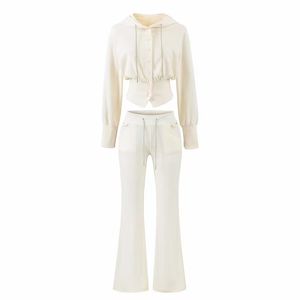 Conjunto Casual de Verano para Mujer de Dos Piezas con Sudadera con Cintura Ajustada y Pantalones Acampanados con Puños Acanalados de Poliéster Transpirable - Product Image 5
