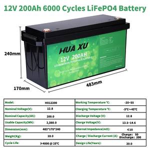 Аккумуляторная батарея HuaXu 12 В 100 Ач 200 ач 300 Ач lifepo4 200 ач 12 В с bms для солнечной системы RV электрический автомобиль скутер мотоцикл Лодка - Product Image 6