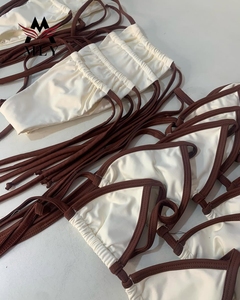 Maillots <span class=keywords><strong>de</strong></span> <span class=keywords><strong>bain</strong></span> triangle MLY pour femmes, nouveau style, couleur unie, rembourrés et froncés, avec bas string - Product Image 3