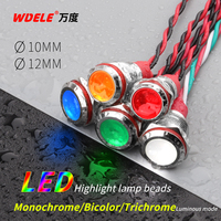WD12mm 3V 6V 12V 24V Metal LED Pilot Panel Dash Señal Luz de advertencia 15cm Cable Car Boat Marine Luz indicadora