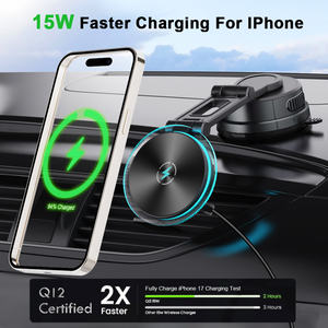 <span class=keywords><strong>Chargeur</strong></span> de voiture sans fil magnétique 15W, support de téléphone portable, charge rapide Qi2 Type-C iPhone 17 16 15 Pro Max, ventouse pliable - Product Image 5