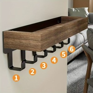 <b>Wooden</b> Minimalist Key Rack Wall Mounted With <b>Hooks</b> For Entryway Living Room Storage Display Organizer Rectangle Shape - Product Image 1