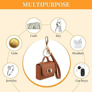 Mini Bolso de Mano, Monedero Bonito con Llavero, Mochila de Cuero PU con Cadena, Pequeño Estuche <span class=keywords><strong>para</strong></span> Auriculares, Llaveros <span class=keywords><strong>para</strong></span> Mujer, Organizador de Tarjetas y Cables de Datos - Product Image 5