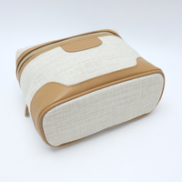 Trousse de Maquillage de Luxe Minimaliste en Lin pour Femme, Durable, Imperméable, Portable, avec Patchwork en PU, Grande Capacité, Sac de Rangement pour Cosmétiques