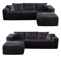 Canapé modulaire sans structure en velours côtelé gris, emballé sous vide, avec éponge compressée, canapé en boîte, assise profonde surdimensionnée, canapé nuage