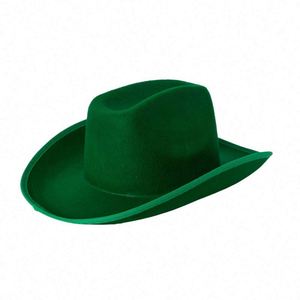 Chapeaux de cowboy unisexes de haute qualité pour adultes, en feutre 100 % polyester vert, style européen et américain, pour l'extérieur, toutes saisons, aspect soyeux - Product Image 3