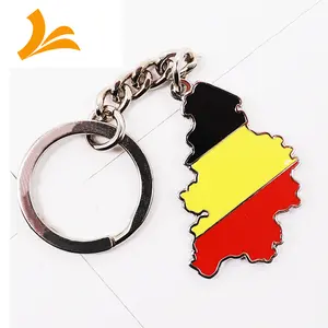 Gantungan kunci logam peta negara nikel Aloi seng kustom pabrikan gantungan kunci bendera negara Belgia