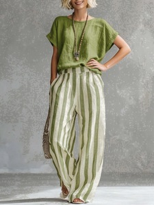 Ensemble 2 pièces pour femmes, haut à manches dolman et pantalon large rayé, <span class=keywords><strong>tenue</strong></span> décontractée polyvalente pour tous les jours, les courses, le brunch - Product Image 6