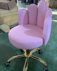 Taburete de Salón de Cuero PU, Silla de Barbero Giratoria con Altura Ajustable, Asiento Acolchado para Salón de Belleza con Base Dorada - Product Image 2