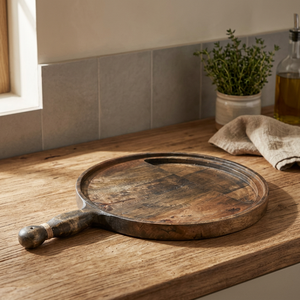Planche à découper ronde en bois avec poignée pour servir et couper - Product Image 2