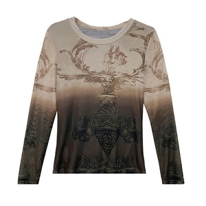2026 New Style Positioning Mesh Printed Crewneck Long-sleeved T-shirt Women's Fashionable Gradient Slim-fit Base Shirt Trendy - Product Image 5