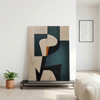 Peinture à l'huile 3D moderne à texture épaisse, peinte à la main, vert foncé, géométrique abstraite, art mural sur toile pour la décoration du salon