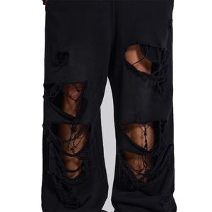 Pantalon de jogging ample et droit en molleton épais de coton French Terry, effet vieilli, déchiré, bords bruts, délavé - Product Image 4