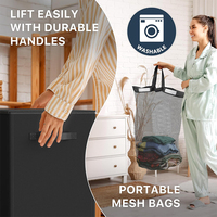 Panier à linge double avec couvercle et sacs amovibles, panier à vêtements pliable à 2 compartiments pour chambre, salle de bain, dortoir