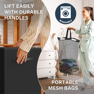 Cesto de <span class=keywords><strong>Ropa</strong></span> Doble con Tapa y Bolsas Extraíbles, <span class=keywords><strong>Cesta</strong></span> <span class=keywords><strong>Plegable</strong></span> de 2 Compartimentos para Dormitorio, Baño o Residencia Estudiantil - Product Image 4