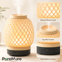 Diffuseur d'huiles essentielles d'aromathérapie 200 ml en bambou tressé, humidificateur à brume froide pour grande chambre, maison, bébé, humidificateur à lumière chaude