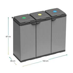 Contenitore mobile per rifiuti con 3 scomparti 102x38x87 cm per la raccolta differenziata con coperchi e tappi - Product Image 2