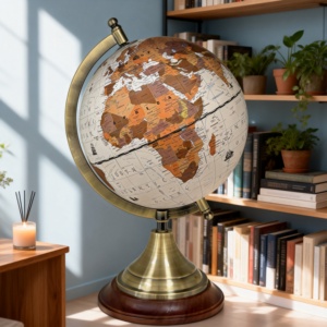 Globo Terráqueo Antiguo Vintage con Base de Metal Bronce y Base de Papel, Adorno Decorativo Geográfico de Escritorio - Product Image 5