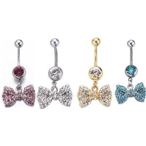 Chirurgisch Staal Buik Ringen Sieraden Helder Kristal Steen Strik Navel Bengelen Ring Mode Vrouwen Lichaam Sieraden - Product Image 6