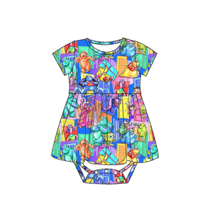 Produttore ODM di Vestitini Organici in Bambù per Bambine con Chiusura a Bottoni e Stampa Cartoon, Gonna e Body a Maniche Corte - Product Image 3