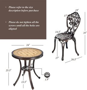 Ensemble de 3 tables et chaises de <span class=keywords><strong>bistrot</strong></span> rondes de conception moderne pour patio, <span class=keywords><strong>en</strong></span> fer résistant aux intempéries - Product Image 4