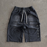 Shorts 3/4 personnalisés en gros pour hommes, style délavé à l'acide, coupe baggy, double genouillère, style charpentier, streetwear, avec strass, longueur sous le genou