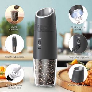 New ABS Plastic Salt & <b>Pepper</b> <b>Grinder</b> Set with Rechargeable Charging Base LED 6 Adjustable Coarseness Gravity Gift Set - Product Image 5