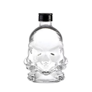 Bouteille en verre transparent en forme de tête de crâne en cristal Econle avec bouchon en liège et impression sérigraphiée pour brandy, tequila, vin - Product Image 2