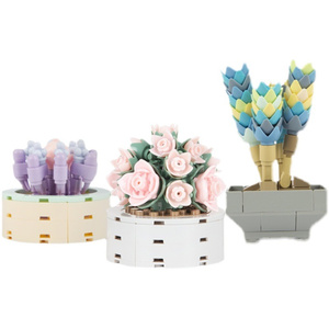 Mini Blocs de Construction en Plastique Fleurs en Pot DIY Modèle Jouet Bricolage Bouquet de Roses Succulentes Briques Décoration Végétale Ornement de Bureau Cadeau - Product Image 4