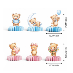 Décoration <span class=keywords><strong>de</strong></span> <span class=keywords><strong>table</strong></span> en papier nid d'abeille Ours mignon, écologique, réutilisable, pliable, pour fête prénatale, anniversaire, garçon ou fille - Product Image 2