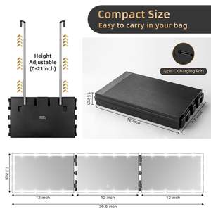 Miroir LED de qualité supérieure pliable à trois volets avec crochets télescopiques réglables pour maquillage et coupe de cheveux - Product Image 3
