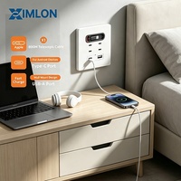 XIMLON Prise intelligente USB Type-C à charge rapide 20W, prises de charge pour téléphone portable, câble rétractable 2 en 1, prise multifonction