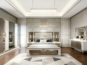 סט ריהוט לחדר שינה אמריקאי מראה לבן, קווין סייז, קינג סייז, צרפתי, איטלקי, מלא, לנערות, מלון, עץ, יוקרתי, מודרני - Product Image 2