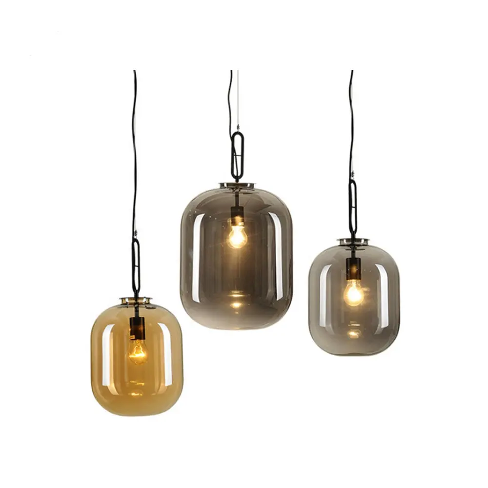 Vintage industrial loft modern black chain hanging pending lamp smoked glass ball chandelier pendant light