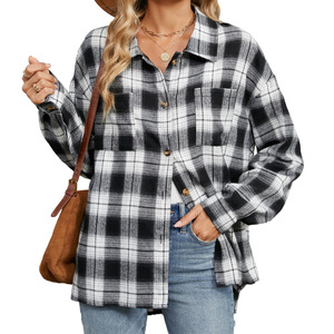 <span class=keywords><strong>Camicia</strong></span> a <span class=keywords><strong>quadri</strong></span> da <span class=keywords><strong>donna</strong></span> autunno inverno per l'Europa degli Stati Uniti commercio estero transfrontaliero manica lunga con bottone con risvolto - Product Image 4
