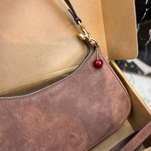 Vintage <b>Lady</b> Suede Shoulder Bag Crescent <b>Purse</b> Coaching Handbag Tassel Cherry Pendant <b>Leather</b> Lining for Daily Wear - Product Image 5
