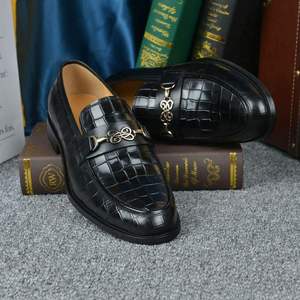 Black Genuine Leather Round Toe With <b>Gold</b> Buckle <b>Flat</b> Slip-On Dress <b>Shoes</b> Drop Shipping - Product Image 4