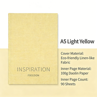 Carnet de notes A5 personnalisé avec couverture en lin de qualité supérieure, motif feuille d'or 2027, couverture rigide en tissu bleu et jaune