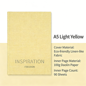 Carnet de notes A5 personnalisé avec couverture en lin de qualité supérieure, motif feuille d'or 2027, couverture rigide en tissu bleu et jaune - Product Image 4