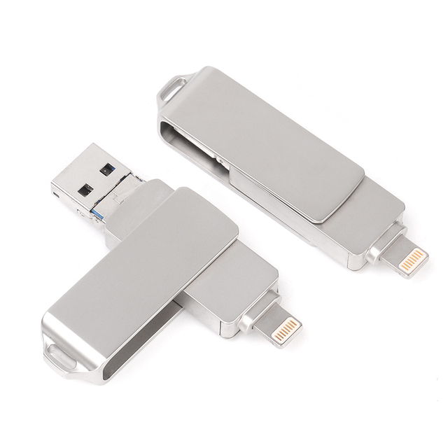 High Quality 3 In1 OTG USB Flash Drive Metal Swivel Usb Stick Customized logo Pendrive for iPhone and Android Phone and PC