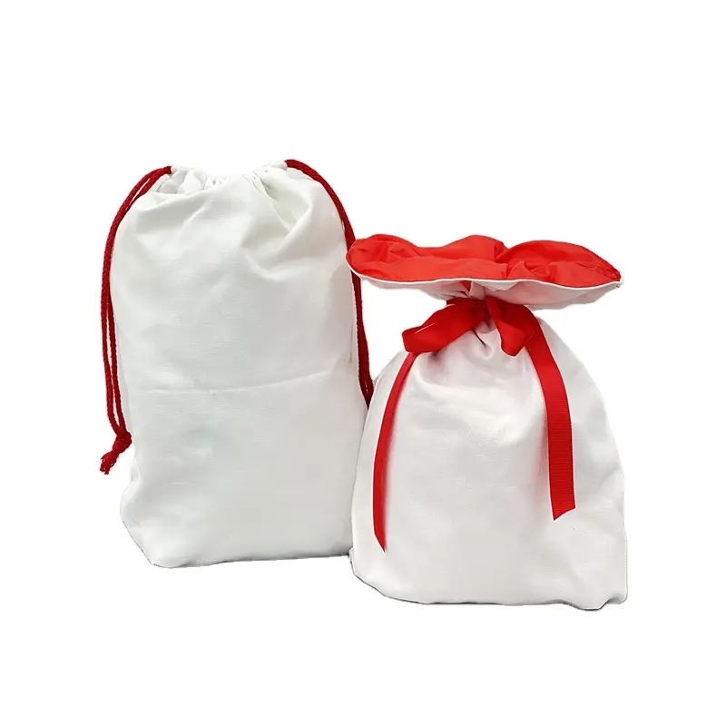Christmas Gifts Personalised wholesale White Christmas drawstring blank sublimation santa sacks for DIY printing
