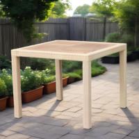 Meubles de jardin de loisirs Table de dessus carrée en bois de teck en rotin Table de salle à manger carrée de patio en rotin Table de dîner en osier tissée