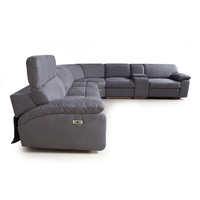 Canapé modulaire inclinable en tissu gris foncé, canapé en forme de L avec console et porte-gobelets pour salon
