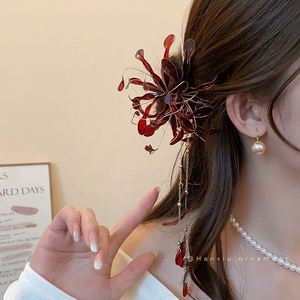 Palillos para el pelo estilo chino con flor de lirio araña, súper encantadores, vintage, con borlas de aceite brillante, para boda y Hanfu - Product Image 2