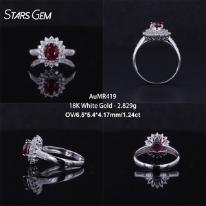 Anillo de Piedra Preciosa con Rubí Natural de Corte Ovalado, Color Rojo Intenso, Oro Blanco de 18K, Engaste de Pavé de Lujo, para Boda, Compromiso, Fiesta, en Oferta - Product Image 4