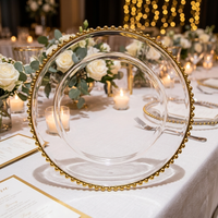 Assiette en verre décorative avec perles dorées pour mariage et fête, vente chaude directe d'usine