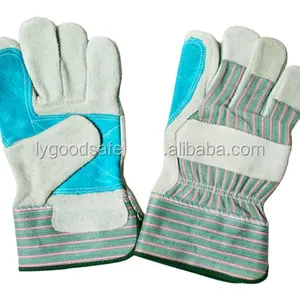 Green Leather Reinforced Double Palm 10.5" Grey Cowhide Split Leather Green Glove