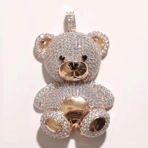 Premium Quality Iced Out <b>Teddy</b> <b>Bear</b> Pendant <b>Necklace</b> Gold Plated CZ Diamond Bling Hip Hop Chain Jewelry Available For Sale - Product Image 3